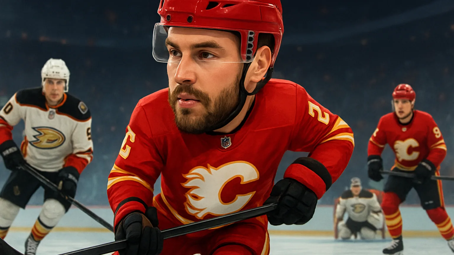 Illustration for: Pospisil's late goal lifts Flames past Ducks for first win