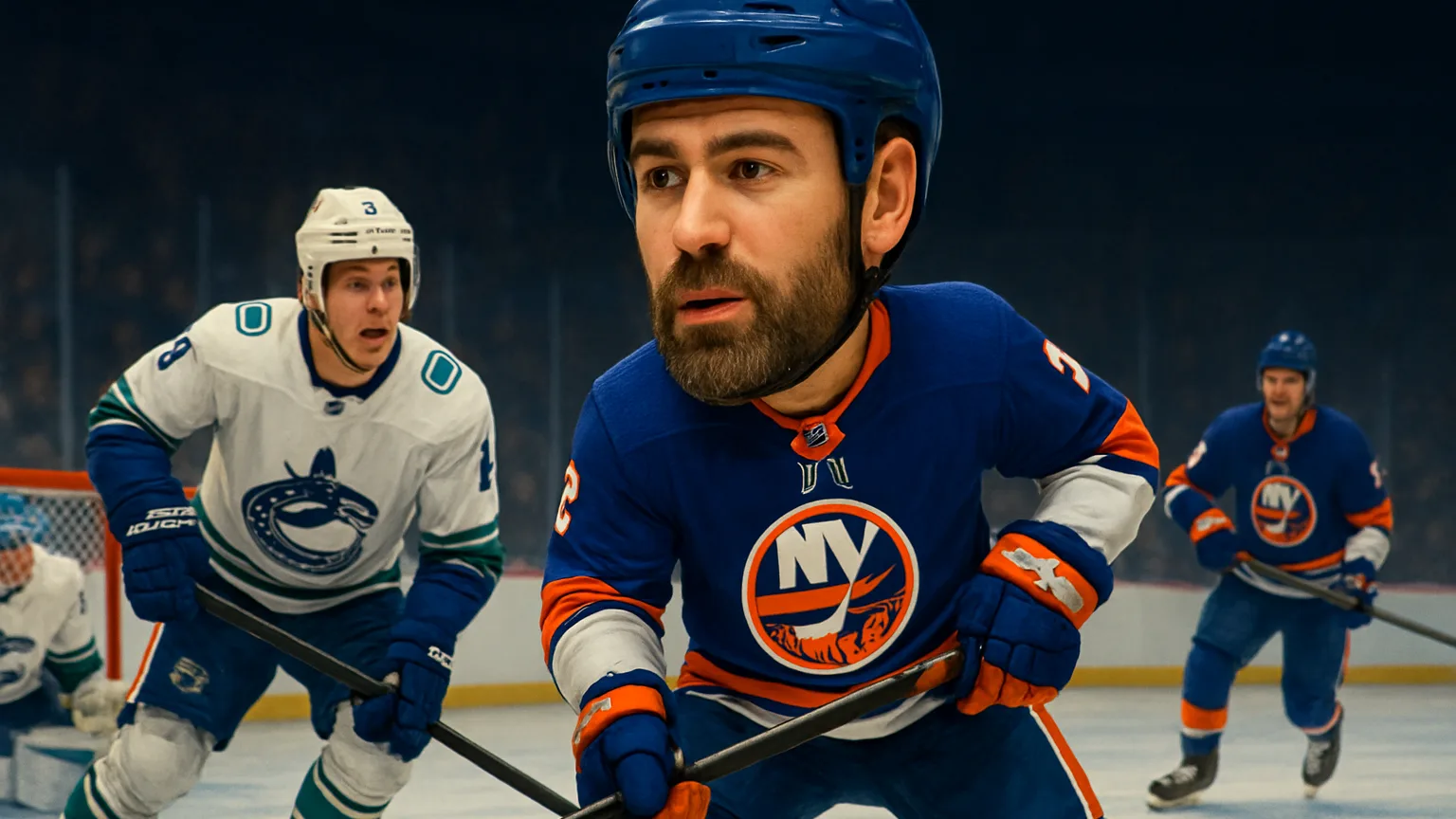Illustration for: Palmieri's two goals lift Islanders past Canucks 3-2