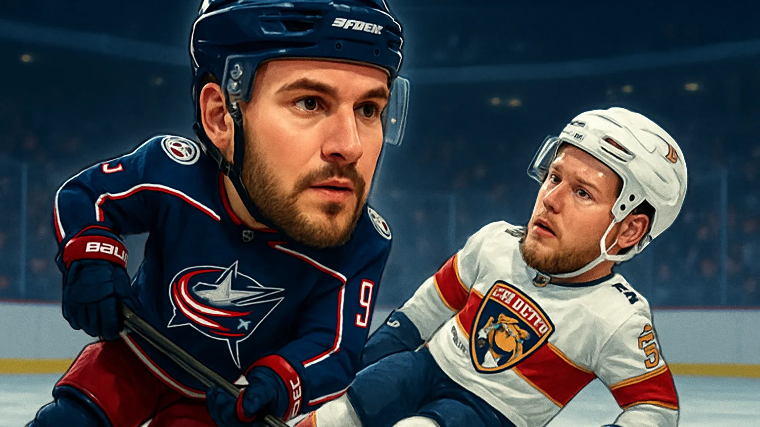 Illustration for: Blue Jackets' Mathieu Olivier ejected for slashing Panthers' Uvis Balinskis