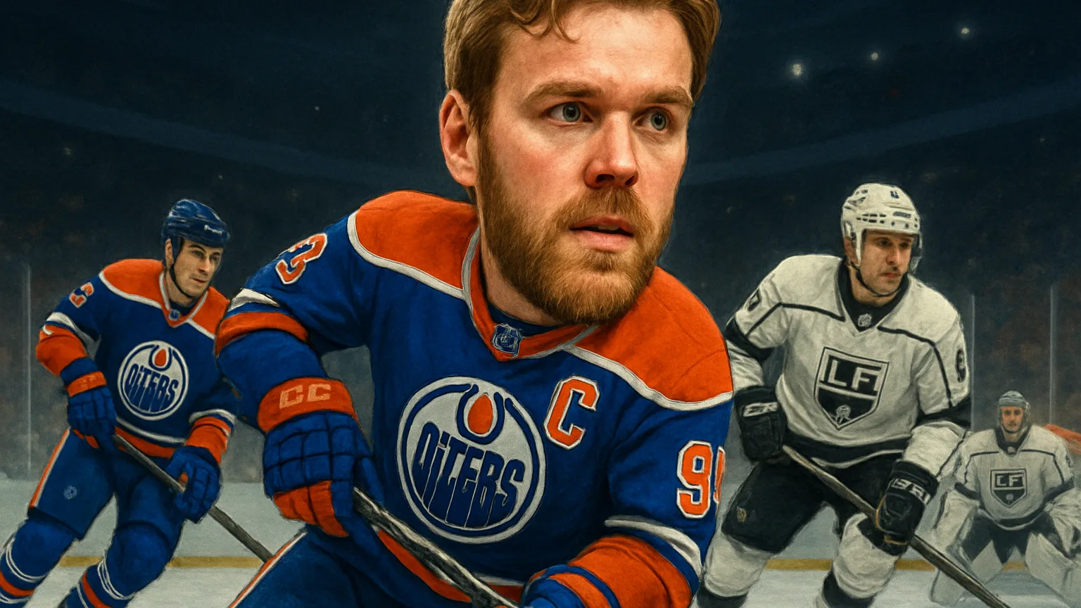 Illustration for: McDavid's four-point night powers Oilers past winless Kings