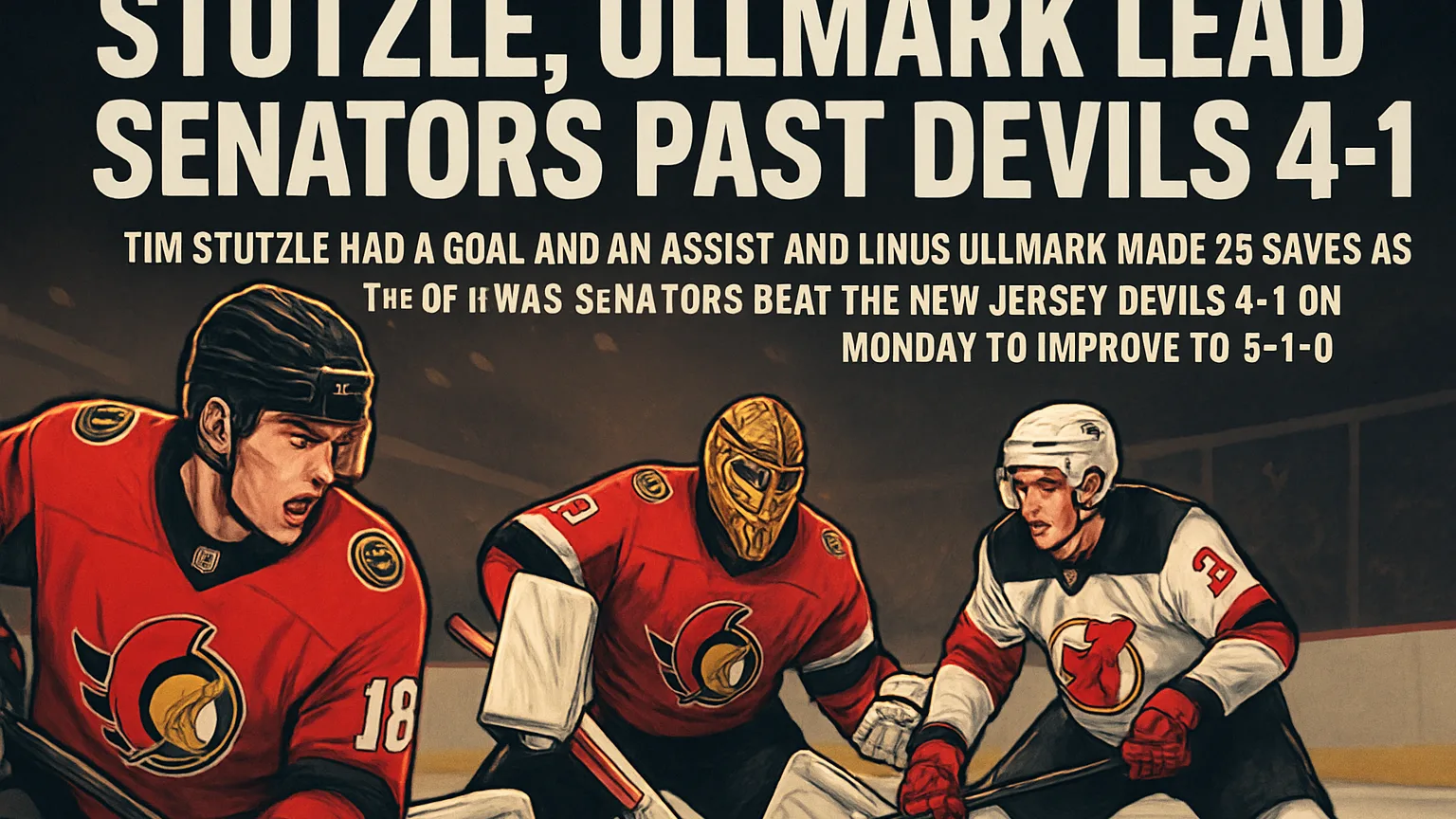 Stützle, Ullmark lead Senators past Devils 4-1