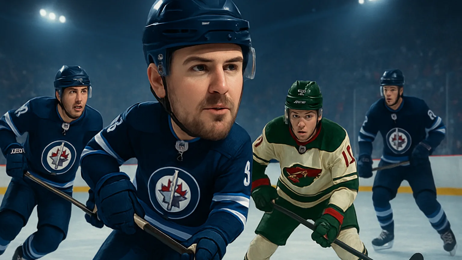 Illustration for: Perfetti scores twice as Jets defeat Wild 5-2